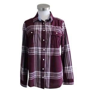 ST JOHNS BAY Women’s Plaid Long Sleeved Button-Down Shirt.Maroon.Size M